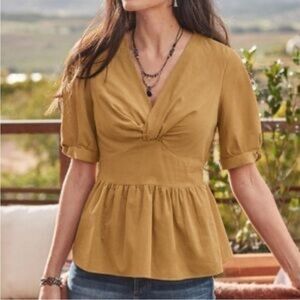 Sundance Velvet/ Corduroy Puff Sleeve Short Sleeve Blouse, Size Medium